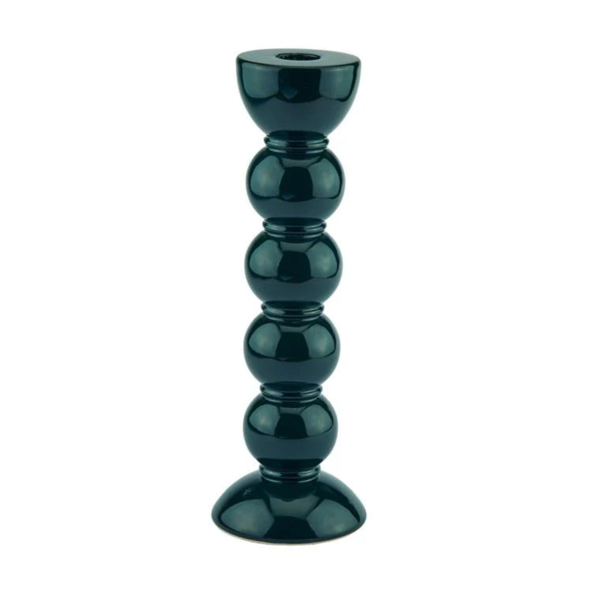 De Addison Ross Bobbin Kandelaar Racing Groen 24 cm heeft vijf afgeronde segmenten en een breed uitlopende voet - een glanzend, stijlvol pronkstuk van Addison Ross in racing green.