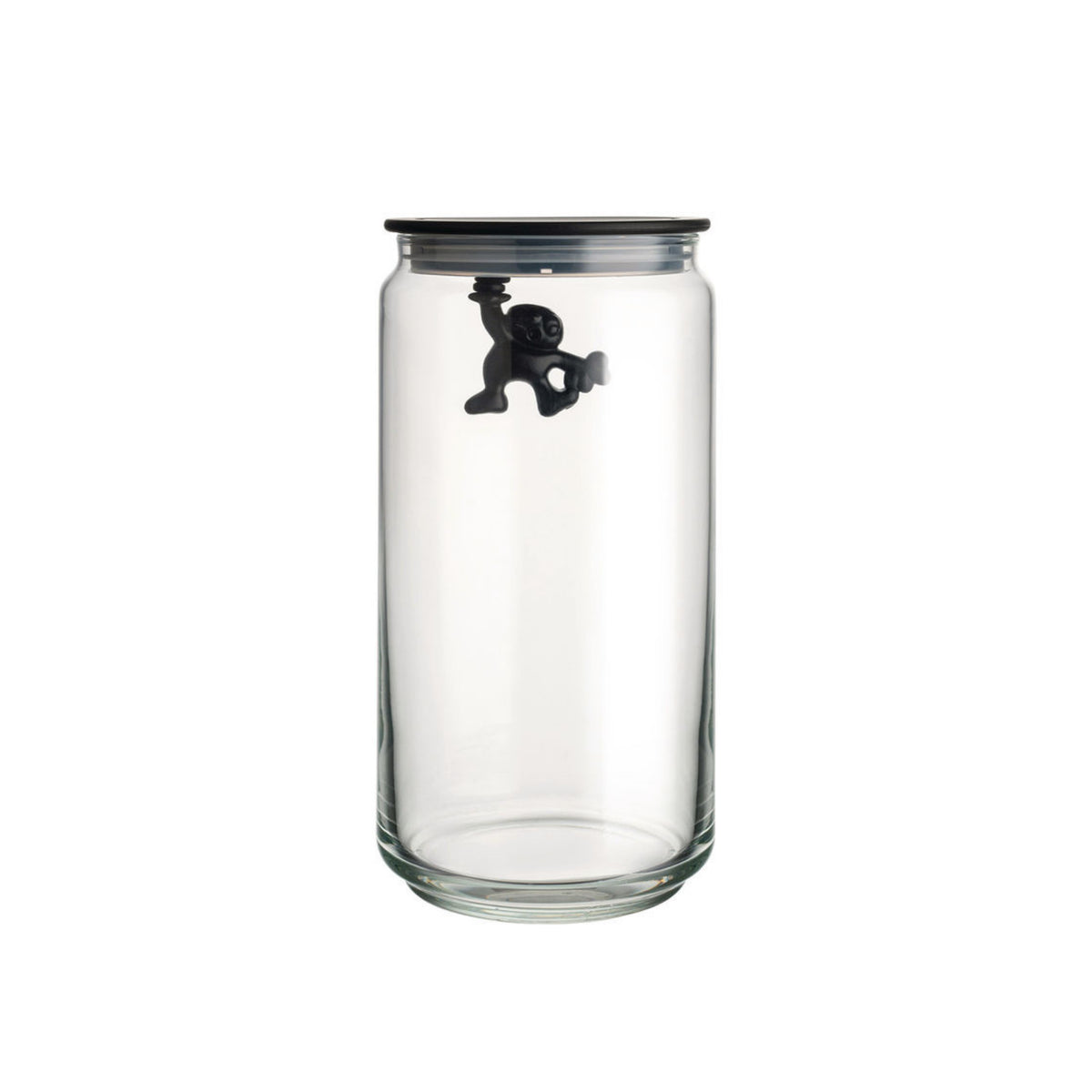 De Alessi Gianni Voorraadpot Zwart 140 cl is een heldere voorraadpot van Alessi, met het iconische Gianni mannetje hangend aan het zwarte deksel - perfect voor stijlvol opbergen in de keuken.