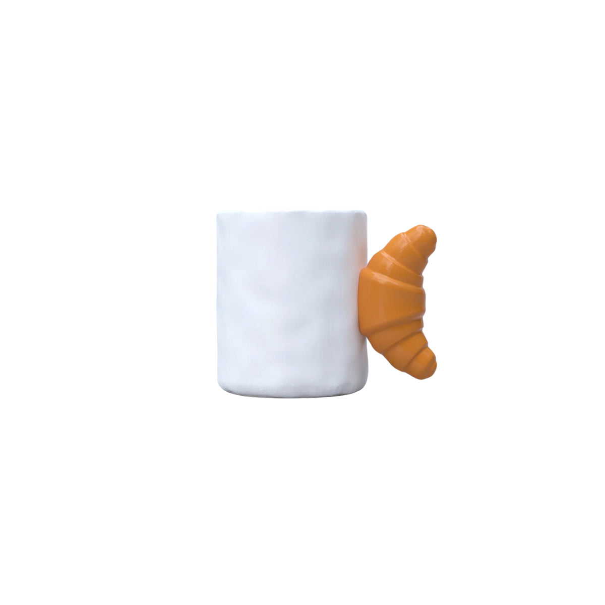 De Fluid Market Mok Croissant van Fluid Market is een effen witte mok met een handvat in de vorm van een croissant, perfect als origineel cadeau voor fans van keramische objecten.