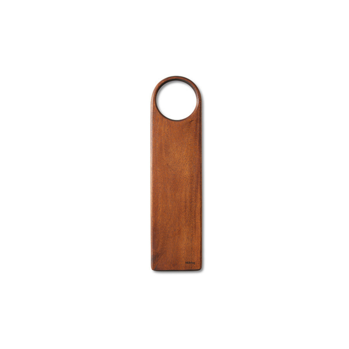 De HK Living Acacia Snijplank 50/13 is een rechthoekige snijplank van acaciahout met afgeronde hoeken en een grote ronde opening, perfect als stijlvol keukenaccessoire tegen een witte achtergrond.