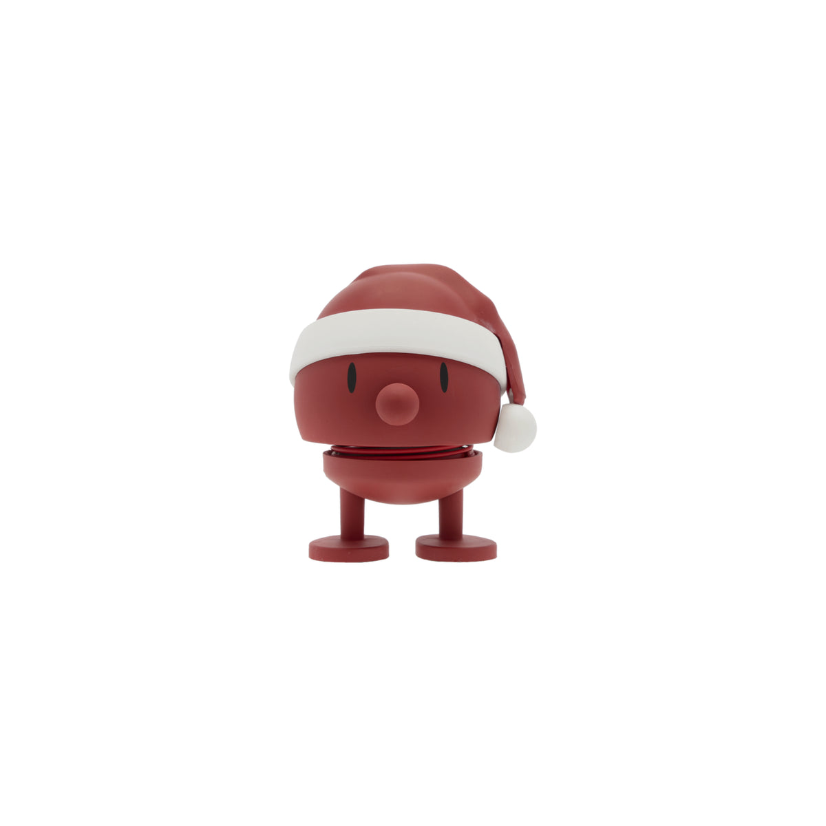 De Hoptimist Zachte Kerstman Bommel S Rood van Hoptimist is een rood, rond speeltje met een verend lijfje en kerstmuts, met een speels Deens ontwerp op een frisse witte achtergrond.