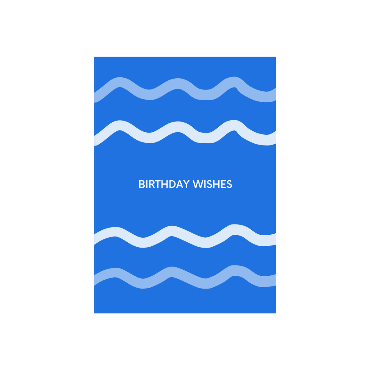 De Matriks JL Postkaart Birthday Wishes Dubbel van Matriks heeft een grafisch ontwerp met golvende lichtblauwe lijnen en de tekst "BIRTHDAY WISHES" in witte letters centraal op de kaart.