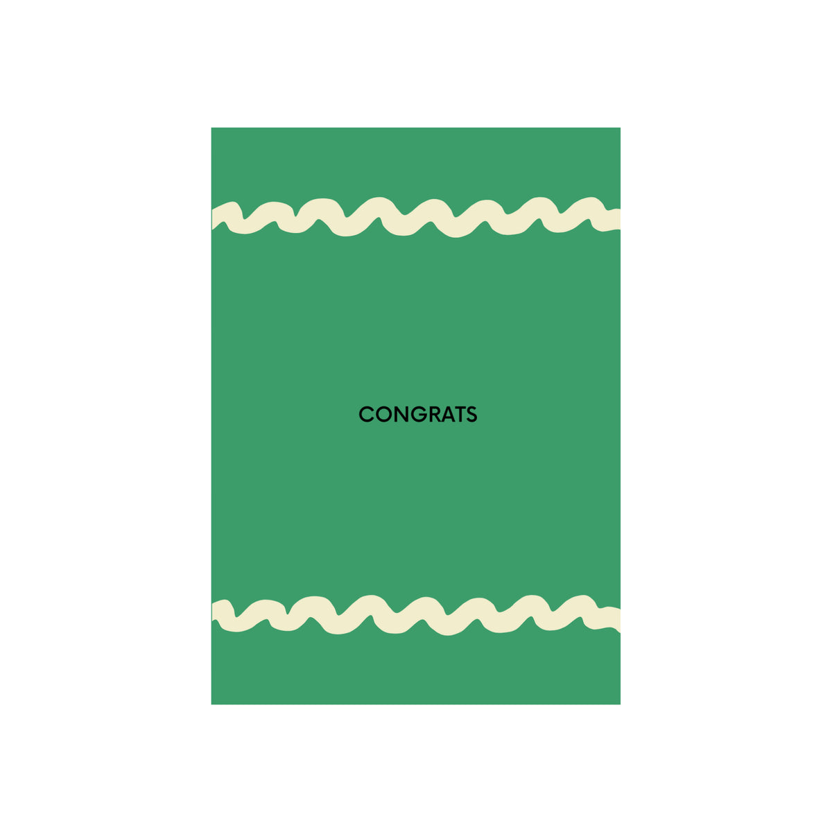 Een groene Matriks JL Postkaart Congrats Dubbel van Matriks, met crèmekleurige golvende randen en zwarte "CONGRATS" in het midden. Ideale aanvulling op je kaartencollectie.