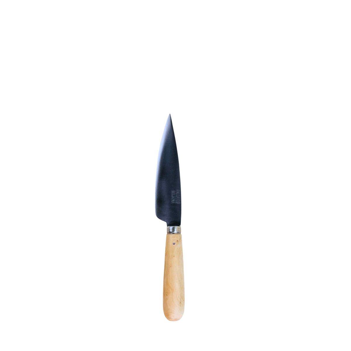 Een enkele Pallares Solsona Keukenmes Buxushout (ras) 11 cm door Pallares Solsona, weergegeven in het midden op een effen witte achtergrond.