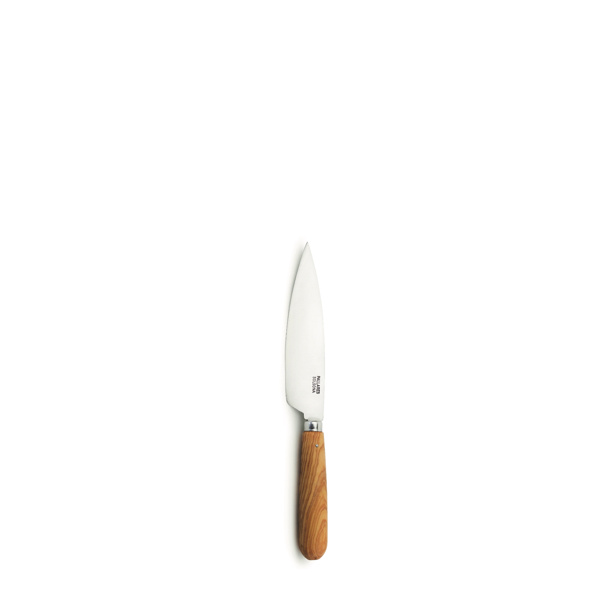 Een Pallares Solsona Keukenmes Olijfhout (ras) van 9 cm is gecentreerd tegen een effen witte achtergrond.