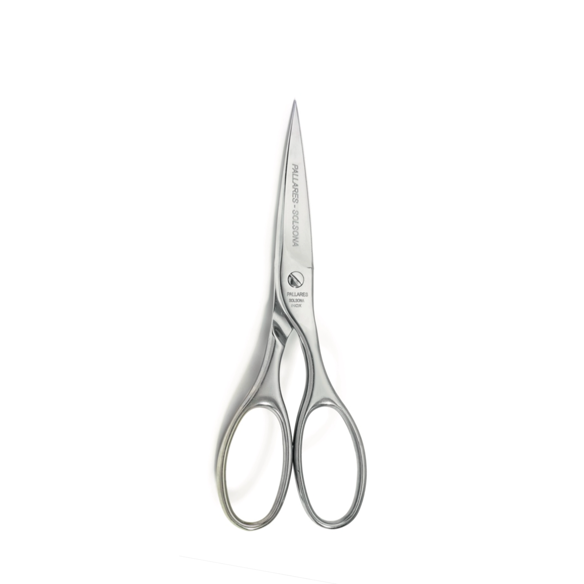 De Pallares Solsona Keukenschaar Grand Cuisine heeft puntige roestvrijstalen bladen en ergonomische handgrepen - een veelzijdige keukenschaar van Pallares Solsona, ideaal voor culinaire taken en afgebeeld tegen een witte achtergrond.