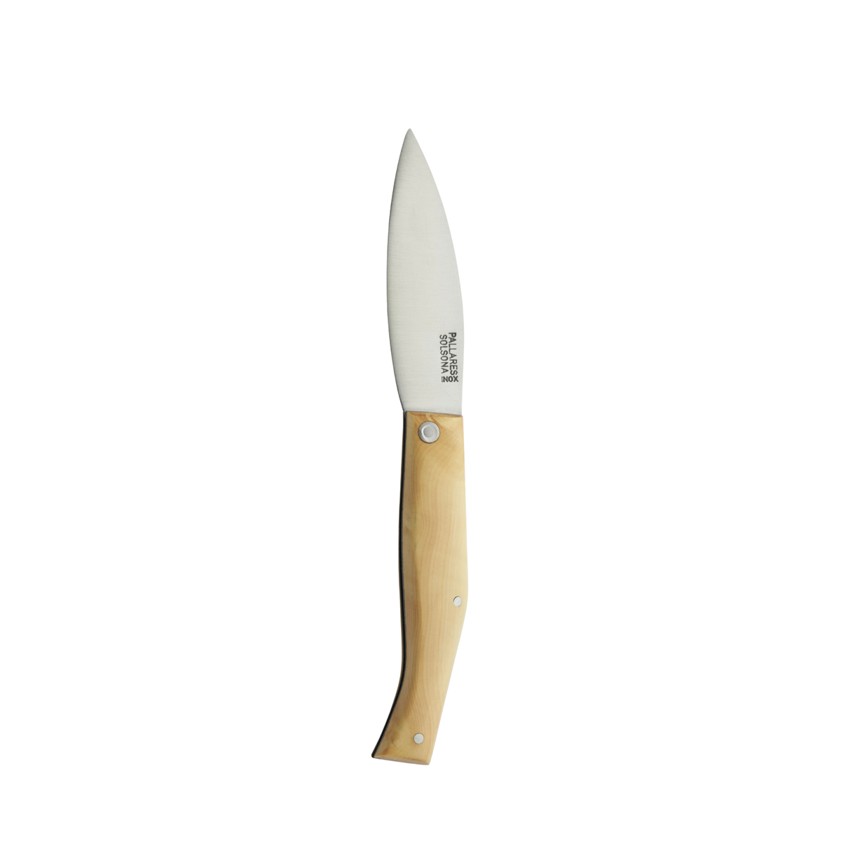 De Pallares Solsona Busa Zakmes Beukenhout 8 cm heeft een recht, scherp roestvrijstalen lemmet en een licht beukenhouten handvat, afgebeeld op een witte achtergrond.