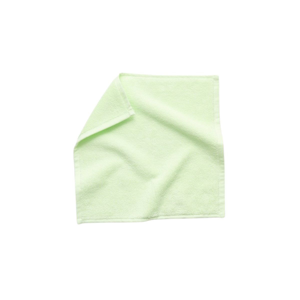 Het Bongusta Naram Gastendoekje Lemon Sorbet 30/30 van Bongusta is een lichtgroene vierkante handdoek met een zachte textuur van biologisch katoen, afgebeeld met één hoek gevouwen op een witte achtergrond. Het is OEKO-TEX Made in Green gecertificeerd.