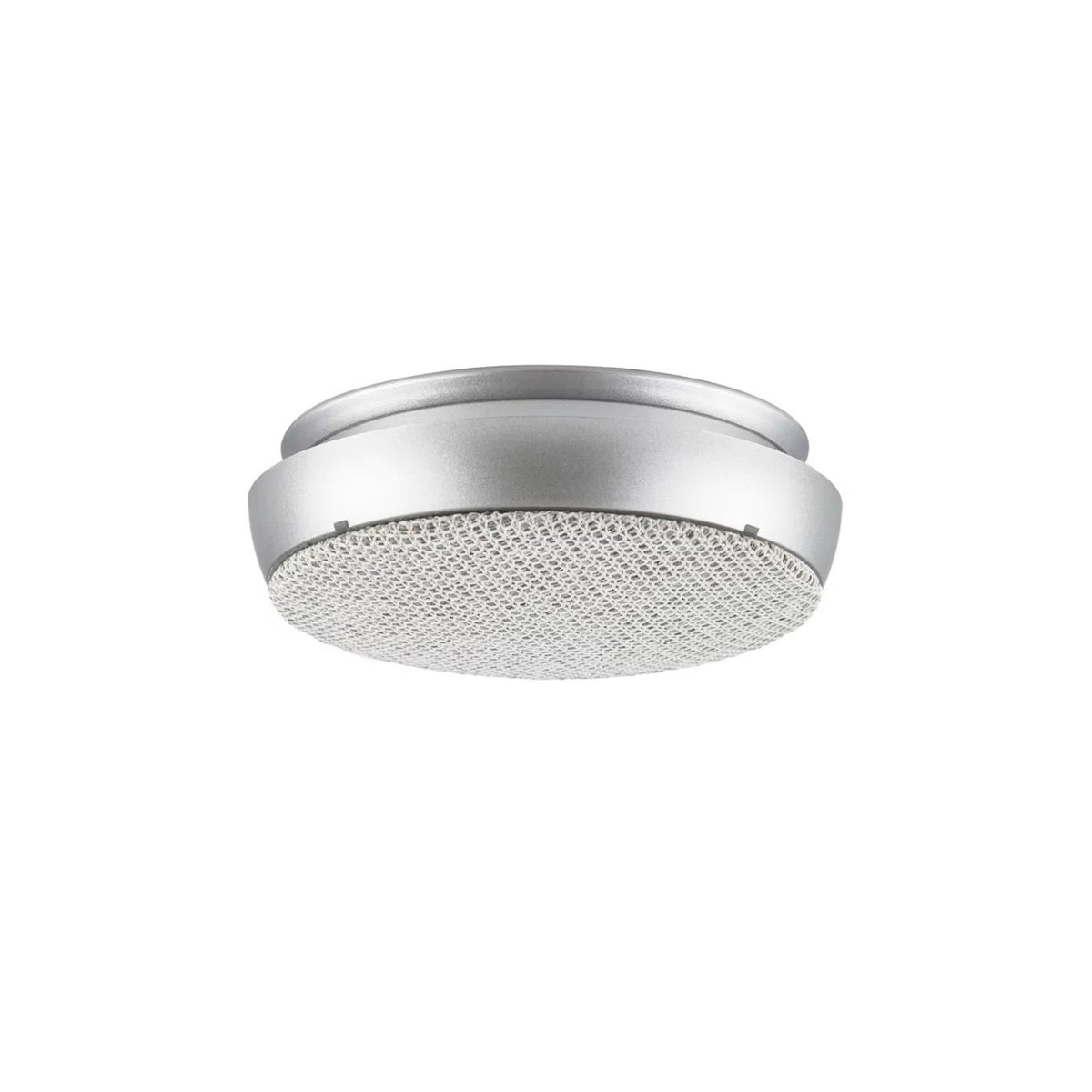 De Jacob Jensen Optical Rookmelder Zilver D10 van Jacob Jensen heeft een modern cirkelvormig ontwerp met een metallic zilverkleurig frame en doorschijnende textuur, geïnspireerd op Scandinavische esthetiek.