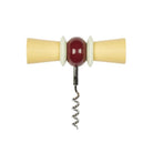 De Addison Ross Bowtie Kurkentrekker Amie heeft een uniek handvat met twee beige kegels, een rode centrale bol en witte schijven in combinatie met een metalen spiraal - een opvallende Addison Ross toevoeging aan elke barartikelencollectie.