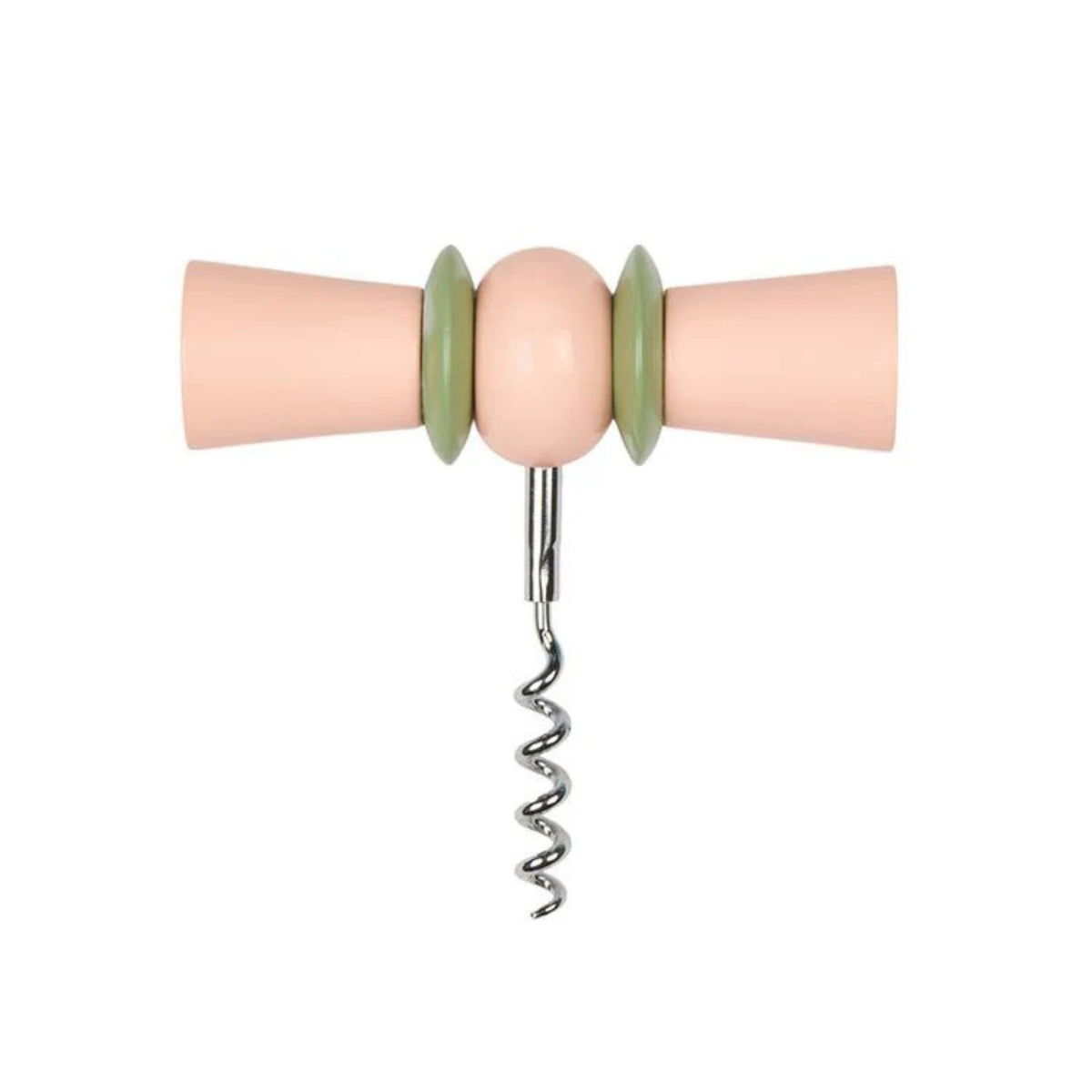 De Addison Ross Strik Kurkentrekker Roze & Groen heeft een spiraalvormige metalen punt, pastelroze en groen handvat met twee kegelvormige uiteinden en ronde groene accenten, waardoor het een stijlvolle aanvulling is op elke bar.