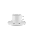 De Alessi Itsumo Koffiekop + Schotel Wit 21 cl, een eenvoudige witte keramische kop en schotel van Alessi, toont een minimaal Japans geïnspireerd ontwerp tegen een maagdelijk witte achtergrond.