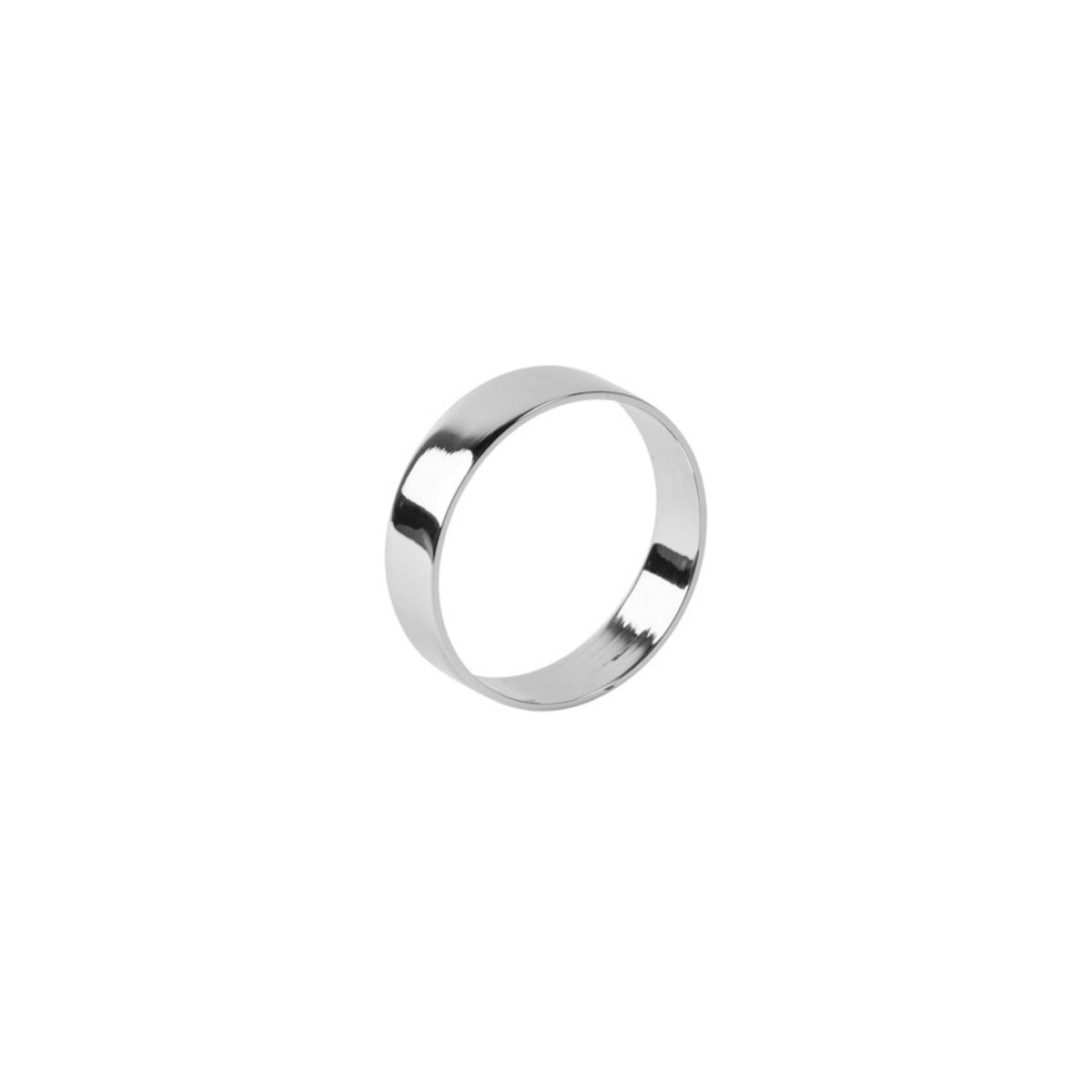 De Broste Copenhagen Ring Servetring 6 st. heeft slanke, zilverkleurige metalen ringen met een gepolijste afwerking - een elegante toevoeging aan je tafeldecoratie, afgebeeld tegen een witte achtergrond.