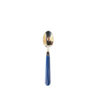 De EME Brio Koffielepel Blauw, met een glanzende kom en kobaltblauw handvat, is gecentreerd op een witte achtergrond om het elegante Italiaanse ontwerp te benadrukken.