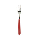 De EME Brio Tafelvork Rood, een metalen vork met een glanzend rood handvat en geïnspireerd op Italiaans ontwerp, is gecentreerd op een witte achtergrond.