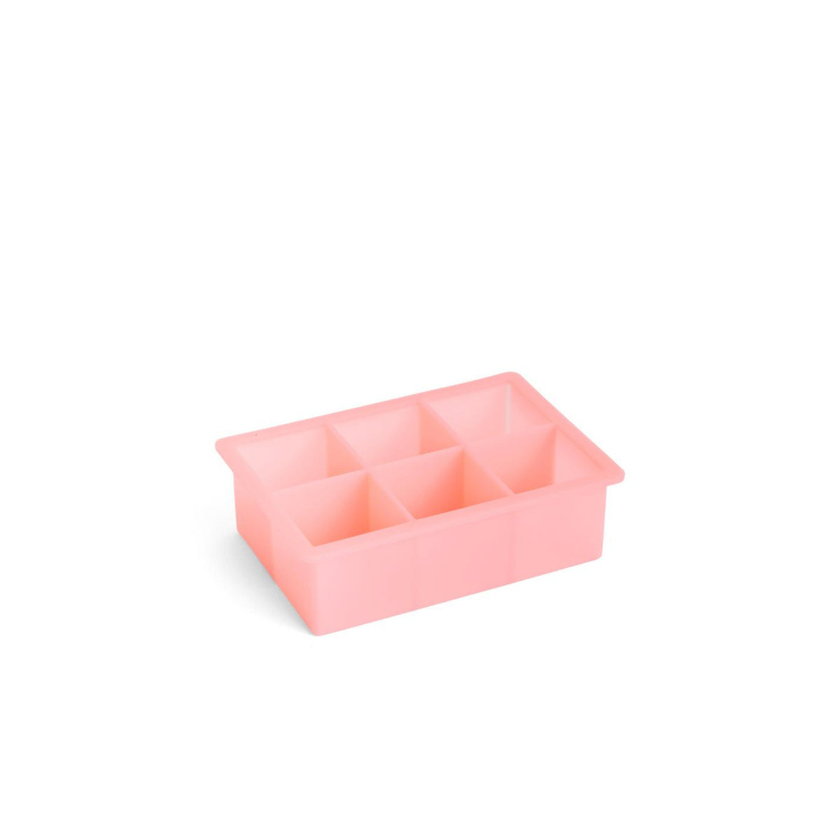 De Hay ijsblokjesvorm Vierkant XXL Roze van Hay is afgebeeld met zes grote rechthoekige vakken op een witte achtergrond, perfect voor het maken van XXL ijsblokjes.