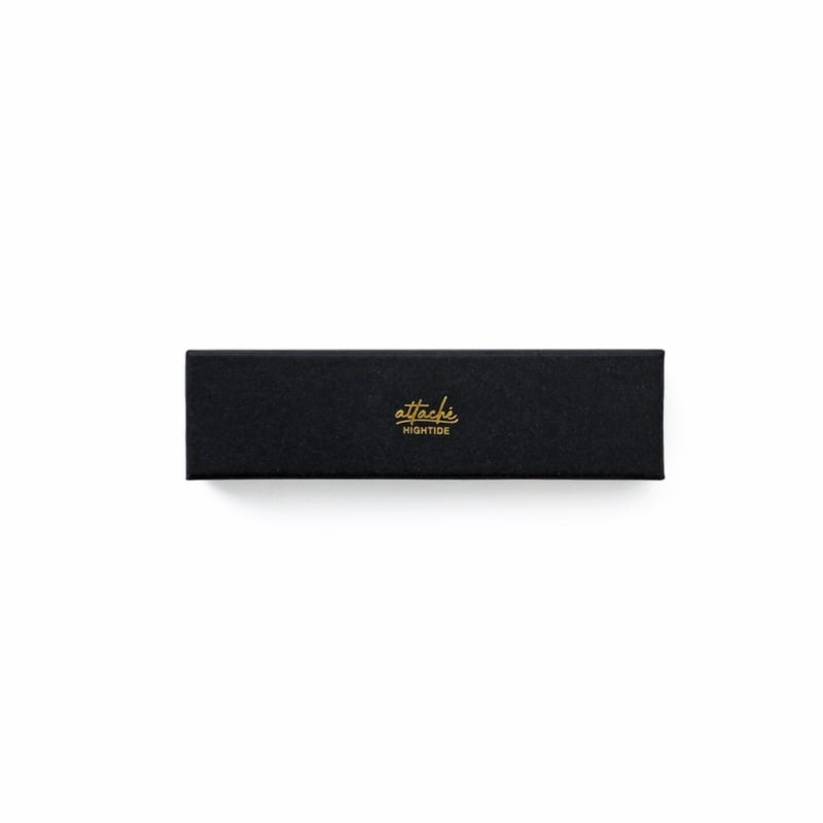 Rechthoekig zwart doosje met gouden tekst "attaché PAPIER TIDE" op het deksel, gefotografeerd op een witte achtergrond - perfect om je favoriete Hightide Marmeren Vulpen Groen in te bewaren.