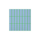 Geïnspireerd door Ihr Papieren Servetten Marimekko Lichtblauw Groen, heeft een blauw vierkant een 6x6 raster met groene lijnen. De meest rechtse kolom en onderste rij zijn diagonaal gearceerd, wat ontwerpelementen van Ihr's iconische servetten weerspiegelt.