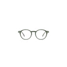 Minimalistische illustratie van de Izipizi Leesbril #D Khaki van Izipizi, met een dun, donker montuur en zichtbare veren op een witte achtergrond - ideaal voor liefhebbers van de klassieke unisex leesbrilstijl.