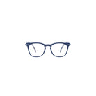 Een eenvoudige illustratie van de Izipizi Leesbril #E Navy van Izipizi, een blauwe unisex leesbril met ronde glazen en een klassiek montuur, gecentreerd op een effen witte achtergrond.