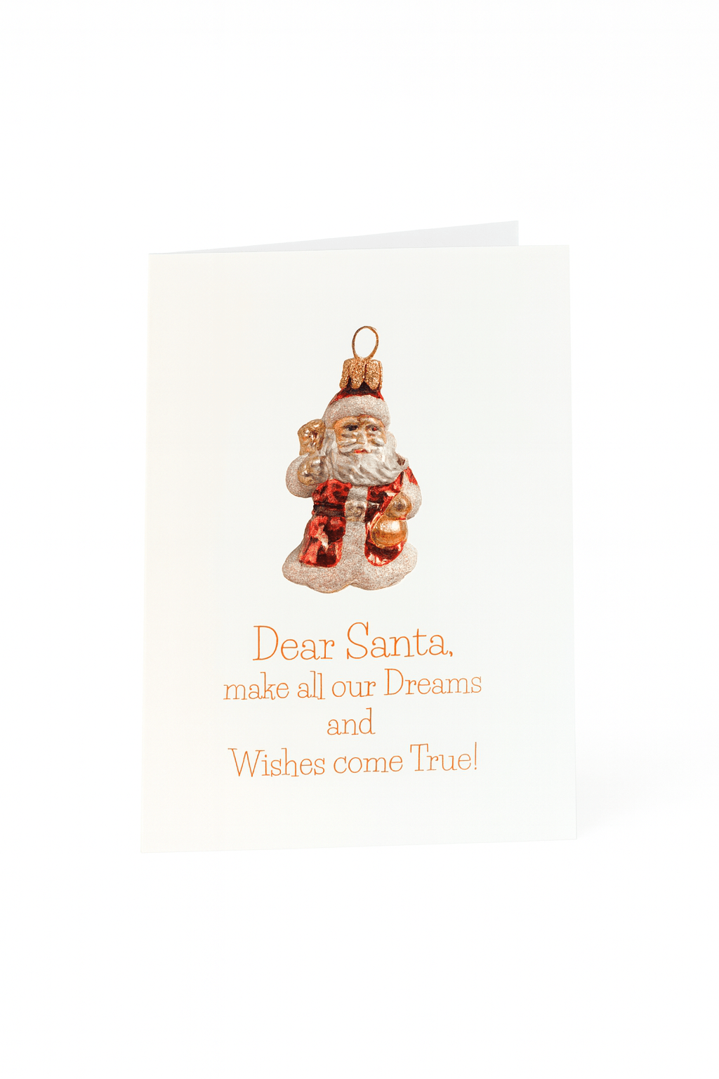 Op de Matriks Kerstkaart Dear Santa, ... staat de Kerstman met een zuurstok en de boodschap: "Lieve Kerstman, laat al onze dromen en wensen uitkomen!" van Matriks - perfect voor je feestelijke kerstgroeten.