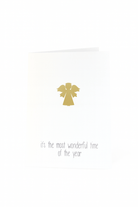 De Matriks Kerstkaart It's the Most Wonderful Time of the Year heeft een eenvoudige gouden engel op een witte achtergrond met feestelijke tekst, perfect voor het versturen van een welgemeende kerstgroet.