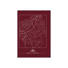 De Matriks Postkaart Antwerpen Berchem Dubbel A6 van Matriks heeft een minimalistische kaart van Berchem, Antwerpen met witte straten op een donkerrode achtergrond, omrand in wit - ideaal voor wenskaarten of als A6 print.