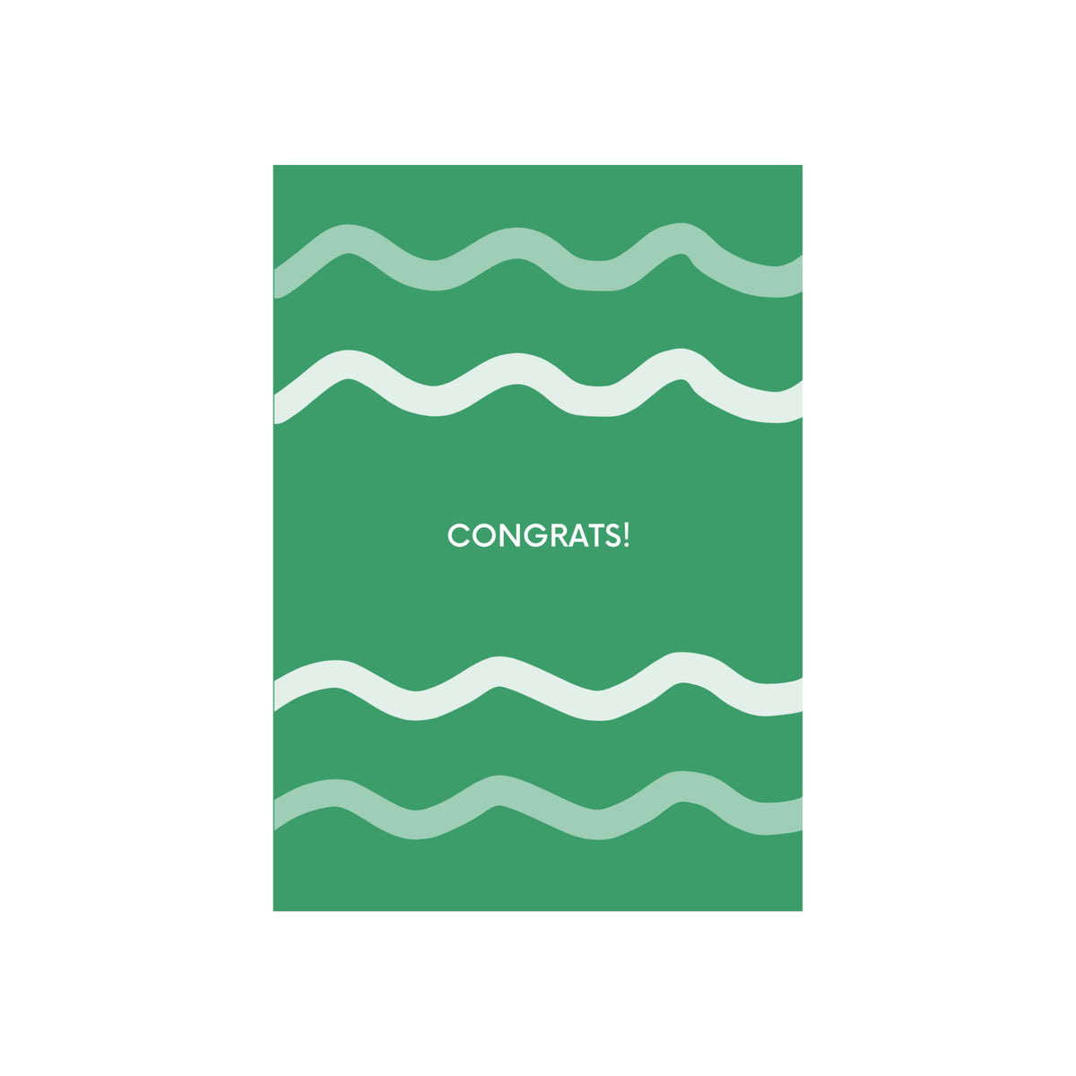 Een groene "Matriks JL Postkaart Congrats Green Dubbel" met drie gouden lijnen en 'CONGRATS!' in wit, gecentreerd. Van het merk Matriks. De achtergrond is effen wit en de kaart maakt deel uit van een vrolijke postkaartcollectie.