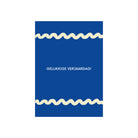 De Matriks JL Postkaart Gelukkige Verjaardag Dubbel van Matriks heeft een blauw ontwerp met golvende crèmekleurige lijnen aan de randen en centraal de tekst 'GELUKKIGE VERJAARDAG!' in wit.
