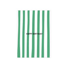 De Matriks JL Postkaart Happy Birthday Dubbel van Matriks heeft verticale groene strepen op wit en vetgedrukte zwarte "HAPPY BIRTHDAY" tekst - onderdeel van een grafische postkaartencollectie, perfect voor elke gelegenheid.