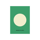 De Matriks JL Postkaart Wishing You Well Big Circle Dubbel van Matriks heeft een groen grafisch ontwerp met een grote crèmekleurige cirkel en "WISHING YOU WELL" eronder, op een witte achtergrond - ideaal voor elke ansichtkaartenverzameling.