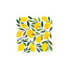 Een aquarelontwerp van felgele citroenen met groene bladeren, gerangschikt in een vierkant op wit - ideaal voor PPD Papieren Servetten Tracey's Citronella 33/33 van PPD, gemaakt van FSC-papier om je tafelschikking te verfraaien.