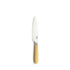 Een Pallares Solsona Keukenmes Buxushout (ras) 13 cm, met een roestvrijstalen lemmet en licht buxushouten handvat, is gecentreerd op een witte achtergrond.