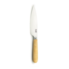 Het Pallares Solsona Keukenmes Buxushout (ras) 22 cm van Pallares Solsona heeft een buxushouten handvat en roestvrijstalen lemmet, schitterend gepresenteerd op een witte achtergrond.
