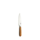 Een Pallares Solsona Keukenmes Olijfhout (ras) 11 cm van Pallares Solsona met een breed lemmet en olijfhouten handvat is gecentreerd op een witte achtergrond.