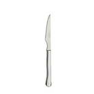 Het Pallares Solsona Steakmes Monobloc 9 cm heeft een gekarteld, roestvrijstalen lemmet en een glanzend, recht handvat en ligt op een witte achtergrond.