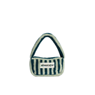 De Bongusta Naram Mini Bag Sea Foam & Deep Teal is een kleurrijk accessoire met groene en crèmekleurige verticale strepen, een breed handvat en een Bongusta-label op zacht biologisch katoen met textuur.