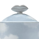 Een close-up van de Serax Wouters & Hendrix Fête Des Bêtes Theepot Lichtblauw, een theepot van wit keramiek met een subtiel wolkenpatroon en glanzend deksel, voorzien van een lipvormig handvat in de speelse stijl van Serax.
